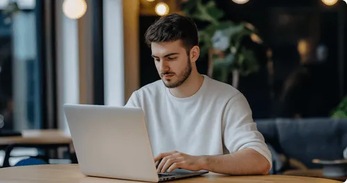 Student working on laptop